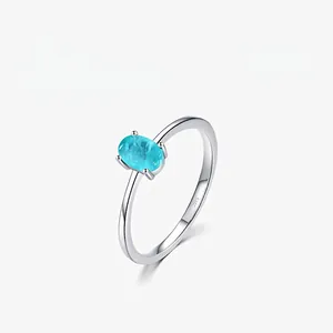 Bague en Argent Sterling 925 Avec Zirconia Ovale Style Tourmaline Bijoux de Mode Fins Accessoires Quotidiens Femme