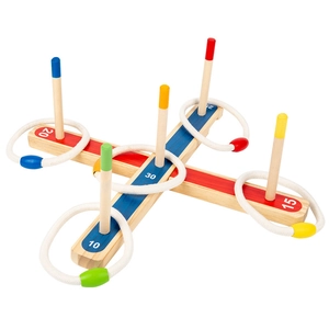 Educational wooden ring toss game with numbered score pegs for toddler focus training