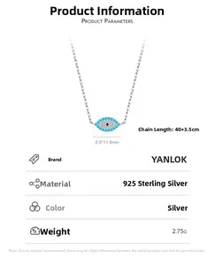 Detail of S925 sterling silver evil eye necklace with size and weight specifications