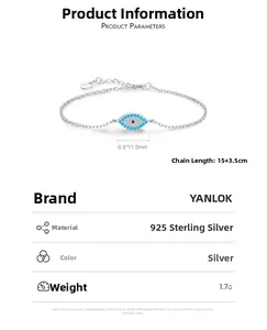 Detail view of S925 sterling silver evil eye bracelet with dimension and weight specs