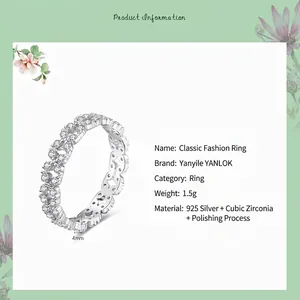 Bague en argent sterling S925 avec anneau de 4mm serti de zircons cubiques