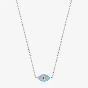S925 Sterling Silver Evil Eye Necklace For Women Vintage Exotic Turquoise Zirconia Inlaid Clavicle Chain Jewelry Gift