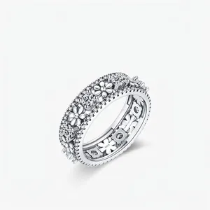 925 Sterling Silver Daisy Ring For Women Vintage Light Luxury Zirconia Flower Inlaid Finger Ring Fashion Jewelry Gift