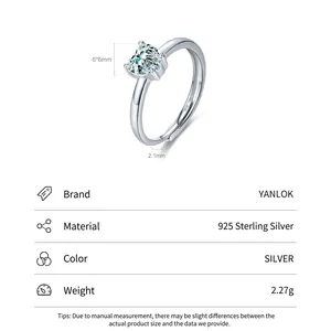 Elegant S925 sterling silver adjustable open ring with 6mm heart-cut cubic zirconia