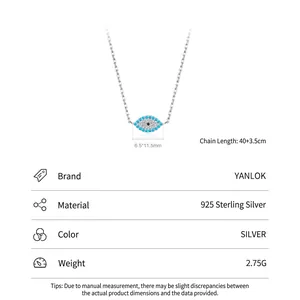 S925 sterling silver evil eye necklace with turquoise stones and sparkling zircons