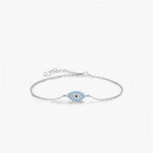 S925 Sterling Silver Evil Eye Bracelet with Turquoise and Zirconia Adjustable Chain Jewelry for Women Fashion Anniversary Gift