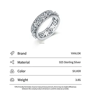 Vintage 925 sterling silver daisy ring with sparkling cubic zirconia hollow floral pattern