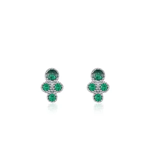 Élégantes boucles d'oreilles mini émeraude en argent S925 avec design floral en croix