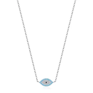 S925 sterling silver evil eye necklace with turquoise beads and sparkling crystals