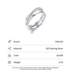 Minimalist S925 sterling silver crisscross ring with pavé cubic zirconia for women