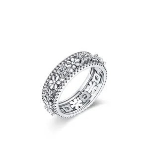 Elegant S925 sterling silver daisy ring featuring sparkling full diamond zircon accents