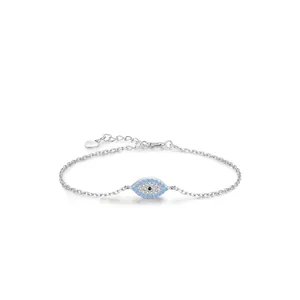 Elegant S925 sterling silver evil eye bracelet with blue turquoise and zircons