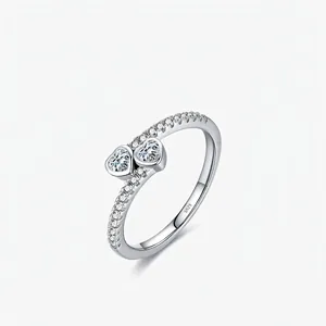 925 Sterling Silver Double Heart Intertwined Ring For Women Elegant Zirconia Inlaid Finger Ring Minimalist Jewelry Gift