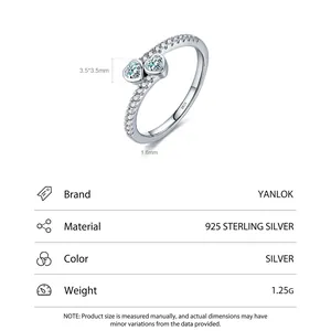 S925 sterling silver adjustable ring featuring two sparkling interlocking hearts and pavé band