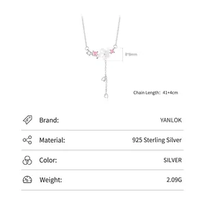 Collana in argento sterling S925 con pendente a fiore, madreperla e nappe di zircone