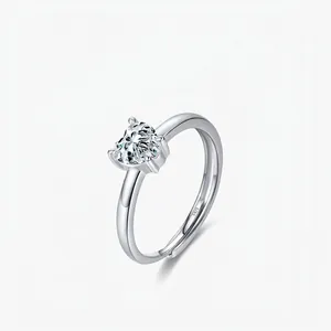 S925 Sterling Silver Heart Shaped Zirconia Open Ring For Women Adjustable Sweet Elegant Dainty Jewelry Elegant Finger Ring Gift