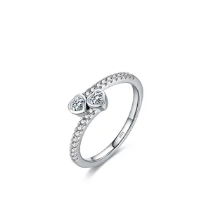 S925 sterling silver interlocking heart ring with sparkling cubic zirconia stones