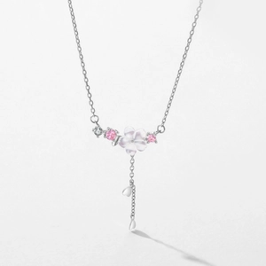Elegante collana di fiori di ciliegio in argento S925 con petali rosa e nappa