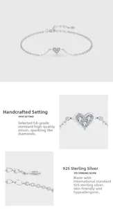 Dettaglio del bracciale a cuore in argento sterling 925 con zirconi 5A con incastonatura