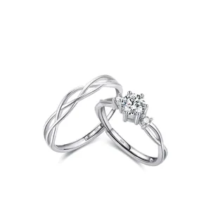 Elegant S925 sterling silver Mobius rings set with sparkling diamonds for couples