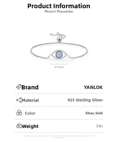 Detail view of S925 sterling silver evil eye bracelet with blue and white zircons