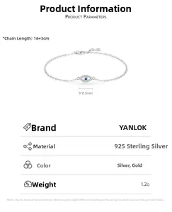 Detailed size specifications of the S925 sterling silver evil eye charm bracelet
