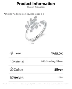 Detailed specs of S925 sterling silver leaf ring showing size 7 and 1.4mm width