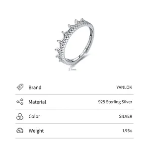 Sparkling s925 sterling silver crown ring with micro-pave crystals and 2.1mm band