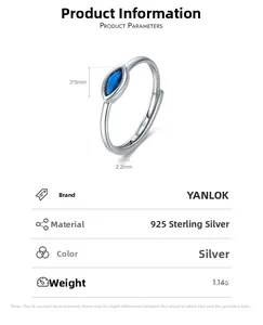 Detailed view of S925 sterling silver evil eye ring with 1.14g weight and 3x6mm blue zircon