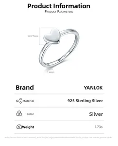 Detailed size specifications for the S925 sterling silver minimalist heart ring