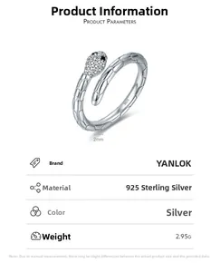 Macro detail of S925 sterling silver snake ring with scales and zircon settings