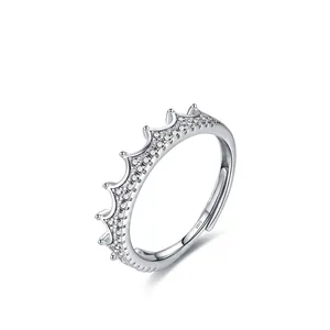 Elegant S925 sterling silver crown ring with sparkling pavé cubic zirconia