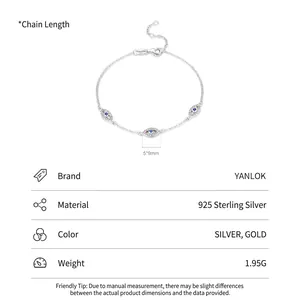 Bracelet élégant en argent sterling s925 avec charms œil maléfique bleus et chaîne ajustable