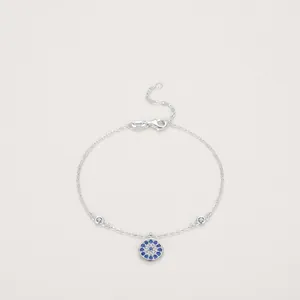 925 Sterling Silver Evil Eye Bracelet For Women Inlaid Blue White Zirconia Adjustable Chain Fashion Jewelry Gift Accessory