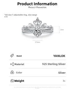 Detail of s925 silver crown ring showing dimensions and adjustable size specifications