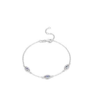 Bracelet élégant en argent S925 avec œil maléfique bleu et accents de zircone