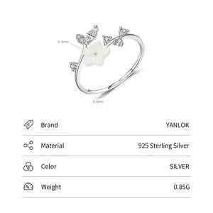 Bague ajustable en argent sterling S925 avec fleur blanche et accents de zircone