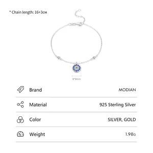 S925 sterling silver evil eye bracelet with blue and white cubic zirconia stones