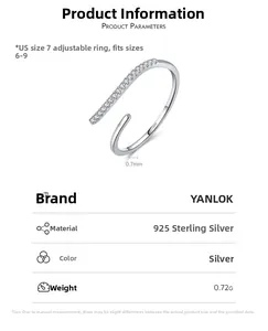Detailed product specs of the S925 sterling silver adjustable minimalist zircon ring