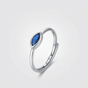 S925 Sterling Silver Evil Eye Ring Marquise Blue Zirconia Adjustable Open Ring Minimalist Jewelry For Women Original Design