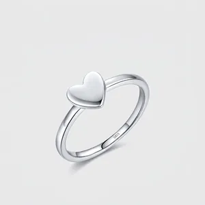 Minimalist 925 Sterling Silver Heart Ring For Women Simple Polished Heart Shaped Finger Ring Sweet Jewelry Gift