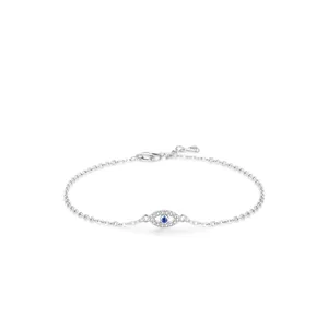 Elegant S925 sterling silver Evil Eye bracelet with blue gemstone and white zirconia