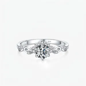 Anello a Fiore in Argento Sterling S925 Con Zirconia per Donna Cinturino Cavo Infinity Lucido Gioielli Eleganti di Lusso