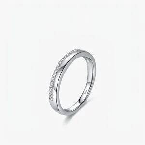 Minimalist 925 Sterling Silver Row Zirconia Ring For Women Korean Style Simple Geometric Finger Band Fashion Jewelry Gift