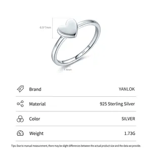 Minimalist S925 sterling silver open heart ring with dimensions and 1.73g weight data