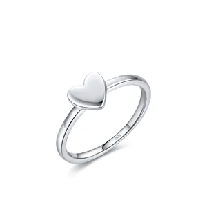 Minimalist S925 sterling silver heart ring with a polished finish for women