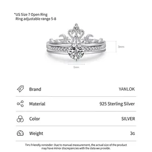 Sparkling crown-shaped s925 silver ring set with adjustable sizing and 5mm center stone