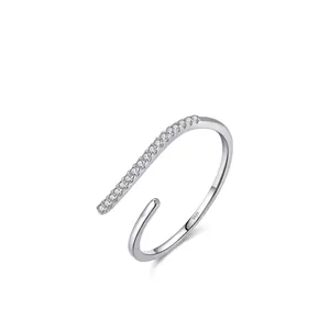 Minimalist S925 sterling silver open ring featuring a sparkling cubic zirconia row