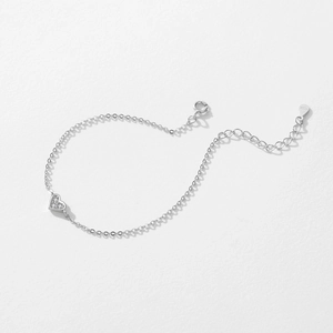 Elegante bracciale a cuore in argento sterling S925 con zirconi brillanti e catena fine