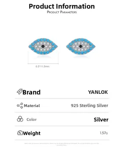 Specifications of S925 sterling silver turquoise evil eye studs, size 6.5x11.5mm and 1.57g